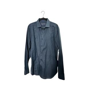 Robert Graham Tailored Fit Navy & White Polka Dot Button-Up Shirt Men's Size XL